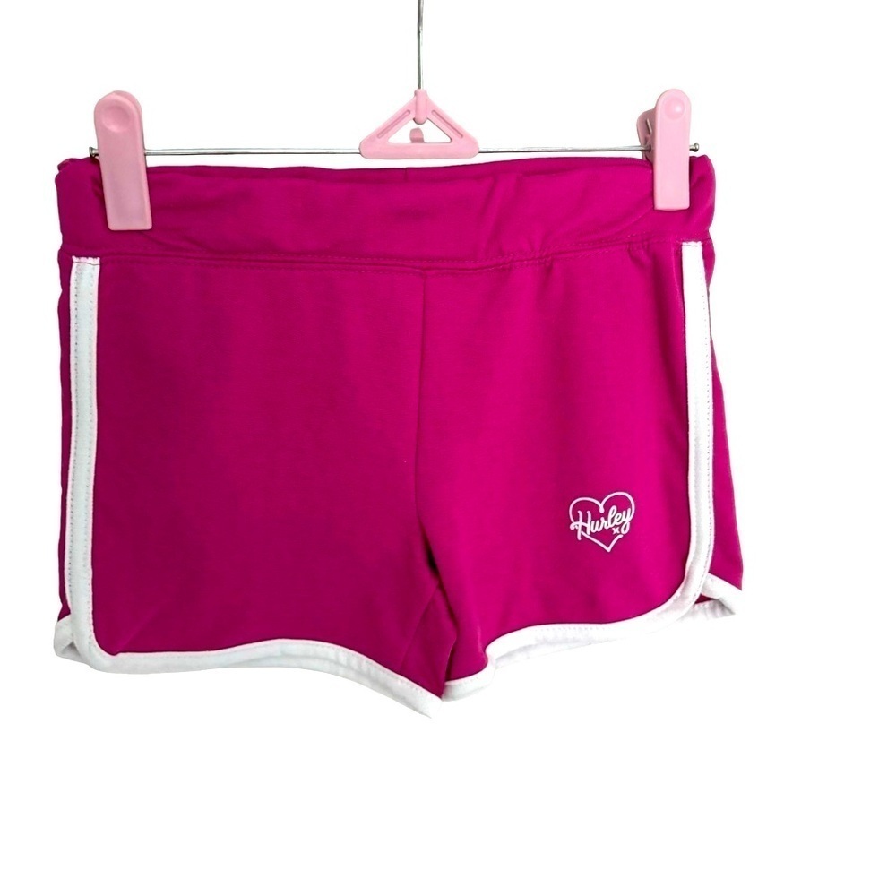 Hurley Girls Pink Dolphin Hem Shorts Size S. White Trim cotton blend
